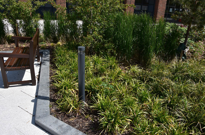 LED Bollard in Flowerbed